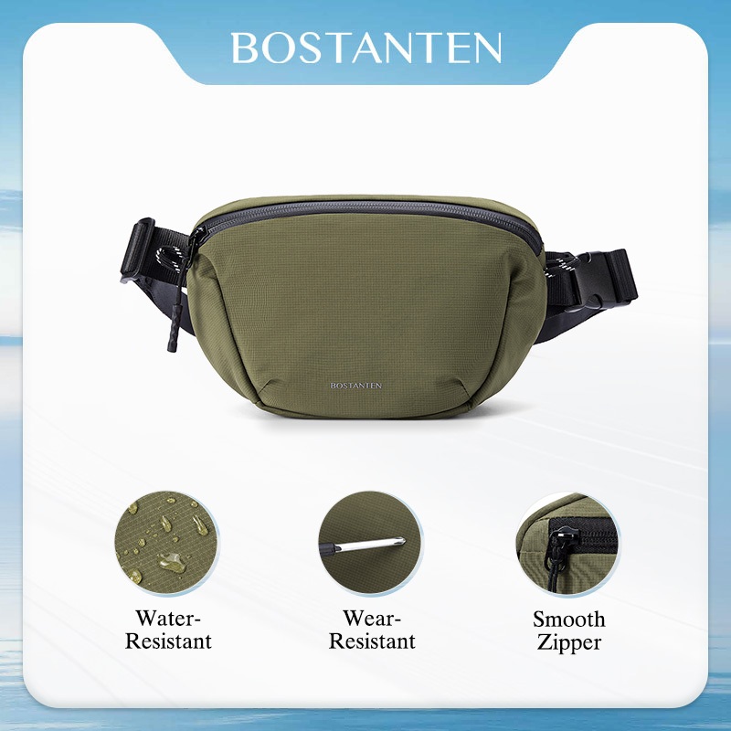 BOSTANTEN Jet กระเป๋าคาดเอวผู้ชาย กันน้ำ น้ำหนักเบา มินิมอล ช่องซิปหลัก ใส่ของพอดี เหมาะเดินทาง