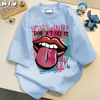 NFV ส่งจากไทย🌟พร้อมส่ง เสื้อยืดคอกลม ผ้าฝ้าย แขนสั้น โอเวอร์ไซซ์ ใส่สบาย รูปภาพลิ้นยื่น 100%cotton YG832