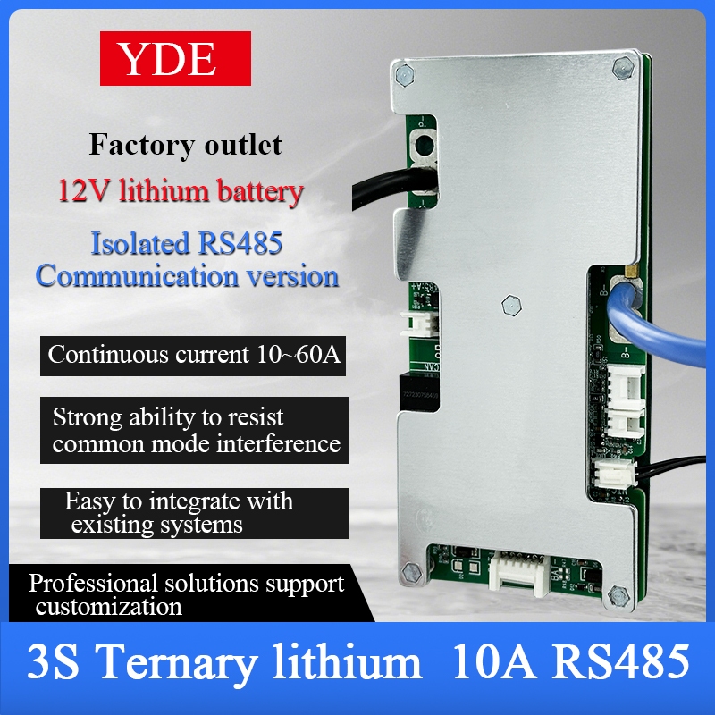 YDE BMS PCBA 3S 12V 10A 20A 30A 60A LiFePO4 สมาร์ท BMS พร้อม RS485 และทองแดง 4 ออนซ์สําหรับแบตเตอรี่