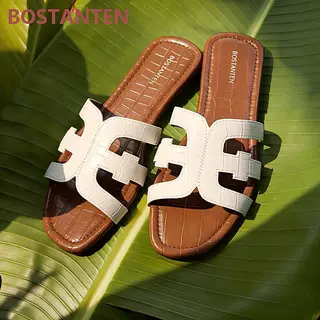 BOSTANTEN รองเท้าแตะส้นแบนผู้หญิง ดีไซน์ H-cut มินิมอล สวมใส่ง่าย พื้นนุ่ม กันลื่น ใส่สบายทั้งวัน Volcana