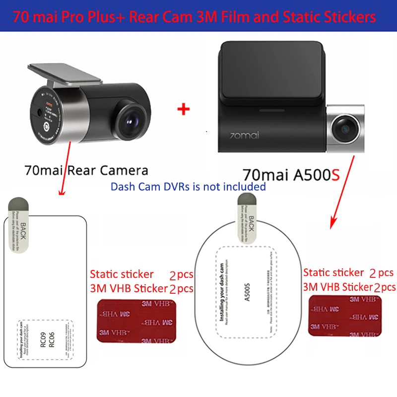 (24hr เรือ) 2 PCS สําหรับ 70Mai Dash Cam Pro Plus + A500S A510 A200 A410 Dash Cam สมาร์ท 3M ฟิล์มและสติกเกอร์แบบคงที่สําหรับ A500 รถ DVR 3M ฟิล์ม 2 ชิ้น 3 เมตร + Static