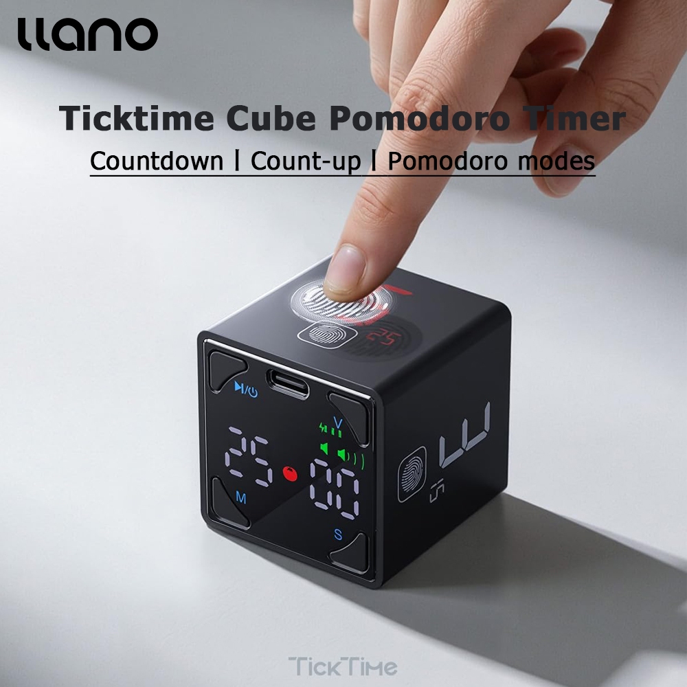 Ticktime Pomodoro Timer Cube, ตัวตั้งเวลาผลผลิต, Pause & Resume, เงียบ, สั่น & แจ้งเตือนเสียงที่ปรับได้, สําหรับ ADHD, Task, ทํางาน, การศึกษา