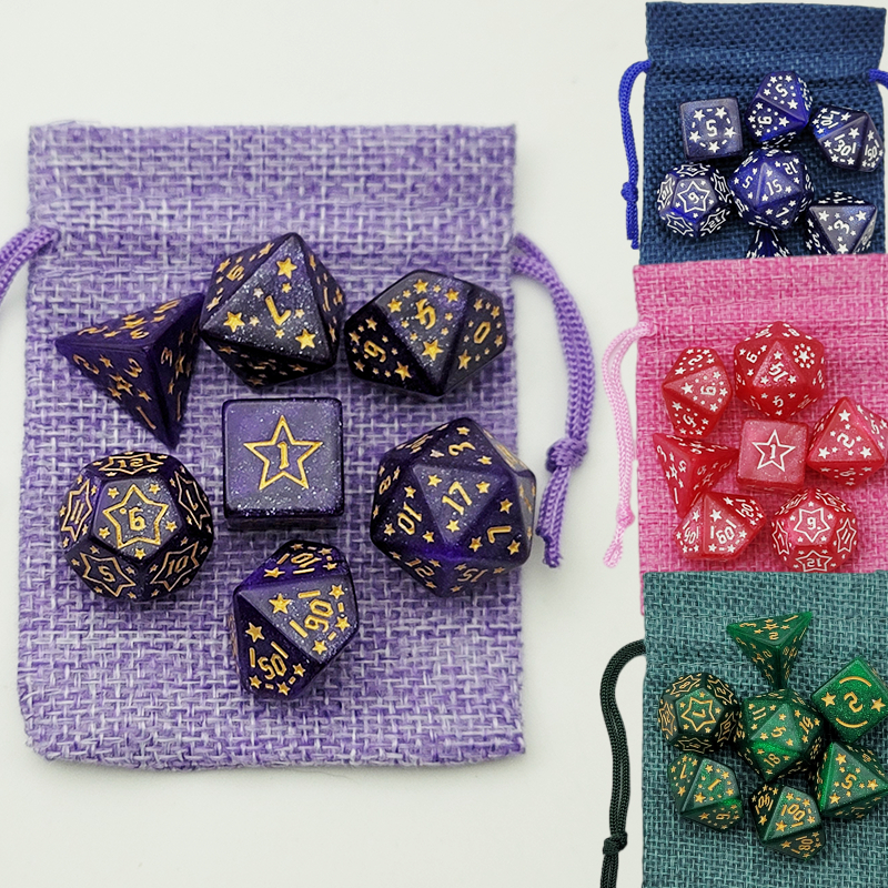ชุด 7 รูปแบบดาว เกมเล่นตามบทบาท Dice+D & D D D D D Dice Bag (D6 D20 D10 D12 D4 D8)