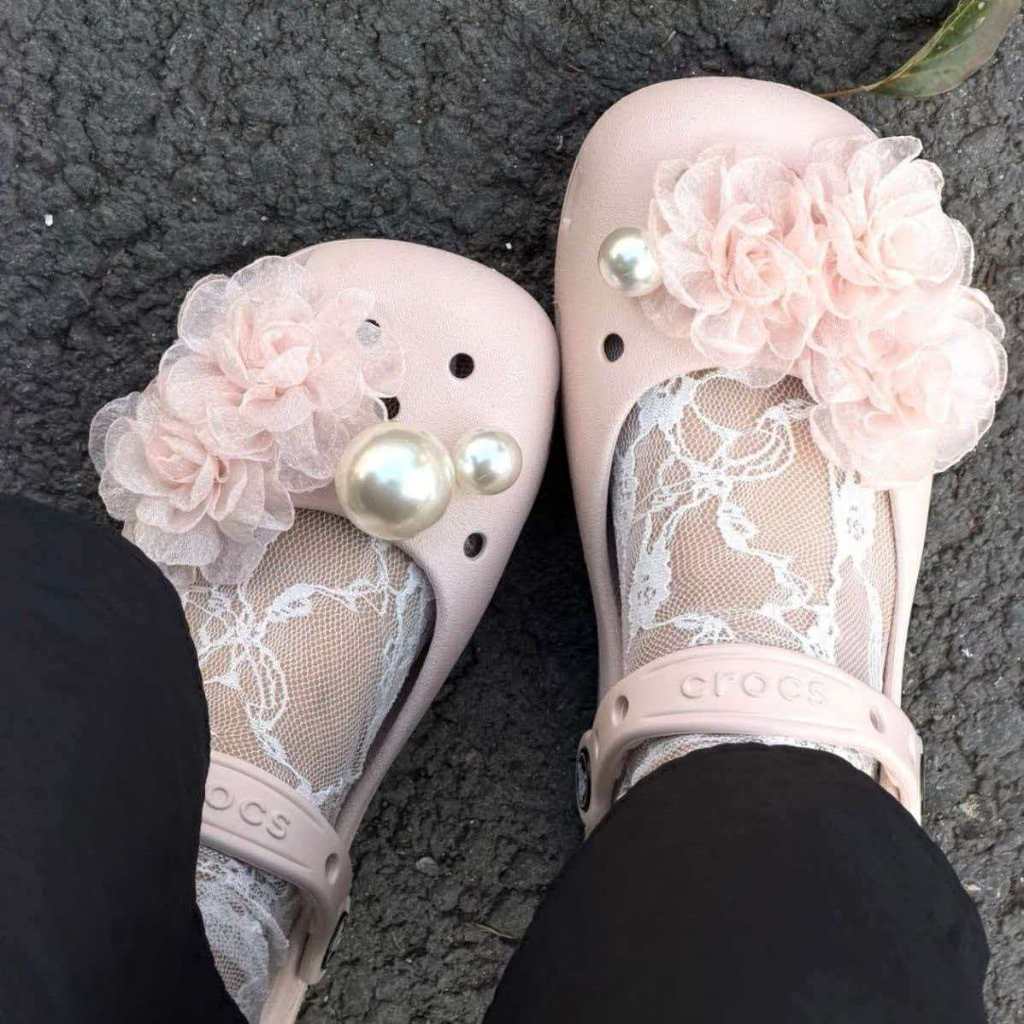 Camellia Pearl หัวเข็มขัดดอกไม้ organza สำหรับClogs/Hole Shoes ตกแต่งรองเท้าแบบDIY สไตล์บัลเล่ต์