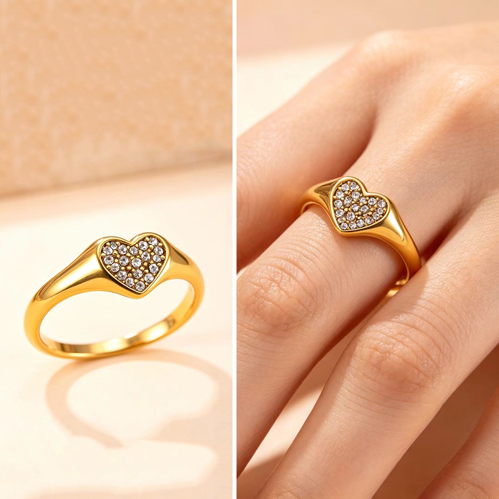 แหวนสแตนเลสหัวใจเพทาย SHINY กันน้ํา กันเหงื่อ เหมาะสำหรับสุภาพสตรี