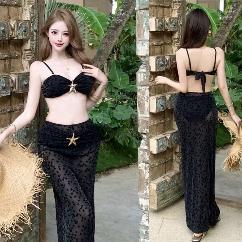 ชุดว่ายน้ำบิกินี่ ผ้าสักหลาด กระโปรงโปร่งแสง เซ็กซี่ เคจส204