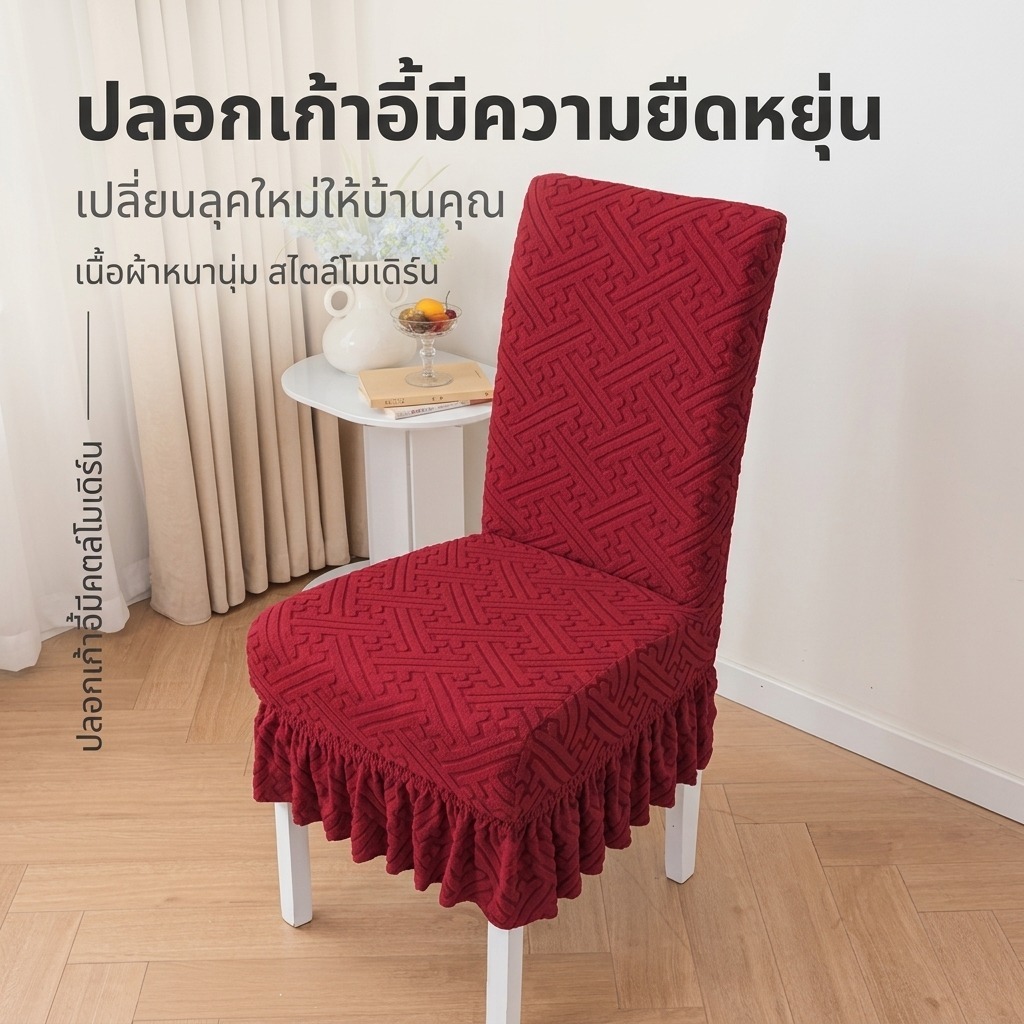 ปลอกเก้าอี้ยืดหยุ่นสไตล์โมเดิร์น มีขอบระบาย ผ้าคุณภาพสูง ปกปิดรอยเก่า ตกแต่งห้องอาหาร