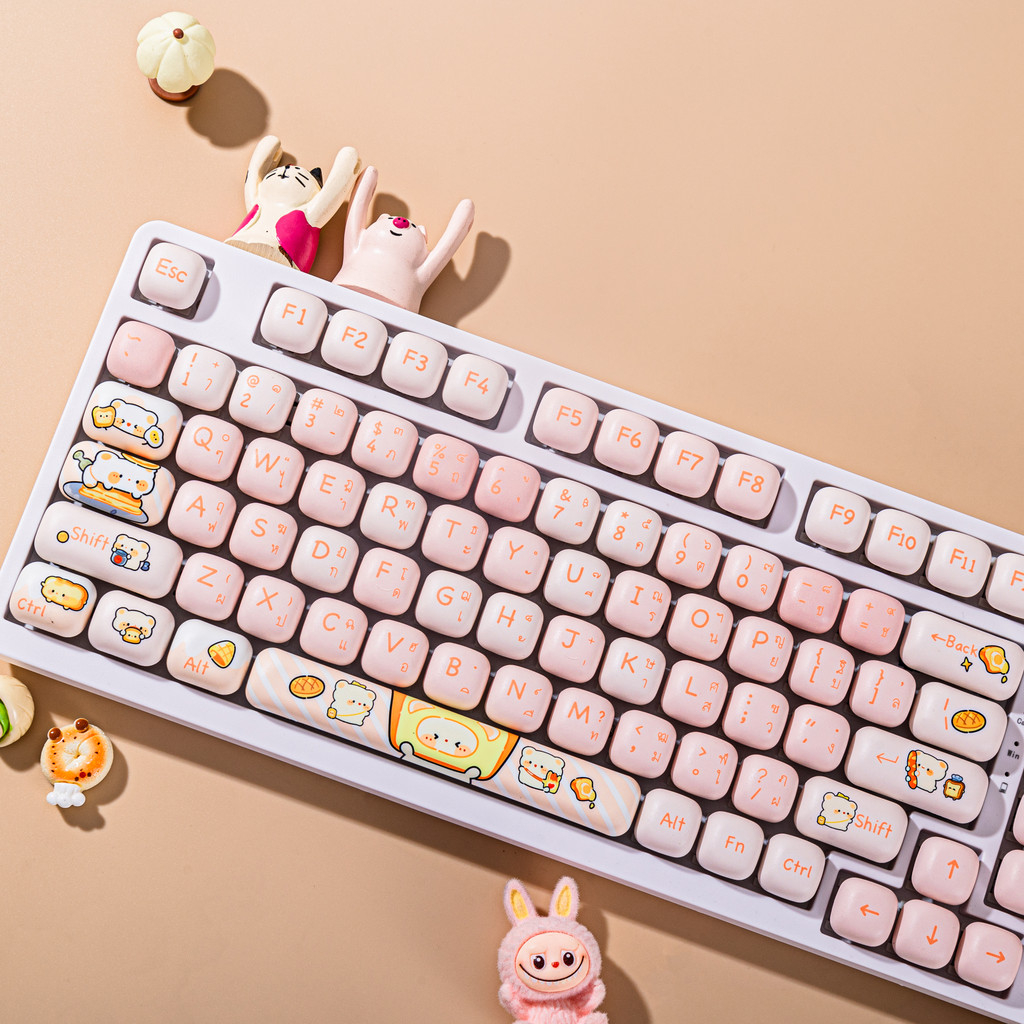 (ไทย/อังกฤษ) Cute Bread Bear Steamer Keycaps, MOG Profile PBT DYE-Sublimation ส่วนบุคคล Keycaps ใช้ง