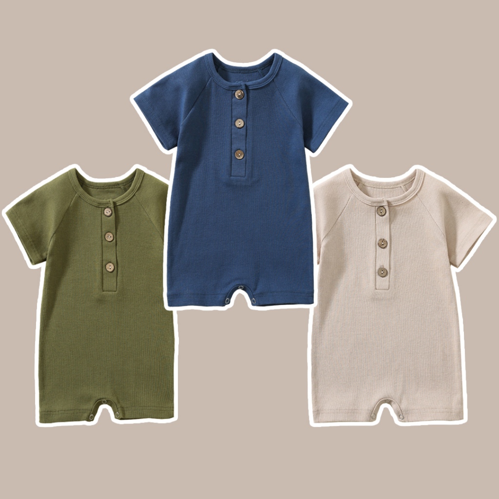 เสื้อผ้าเด็กแรกเกิด Boysฤดูร้อนผ้าฝ้ายวัสดุเป็นมิตรกับผิวแขนสั้น Jumpsuit แฟชั่นเด็กสีธรรมดา Baptism ถักเสื้อ