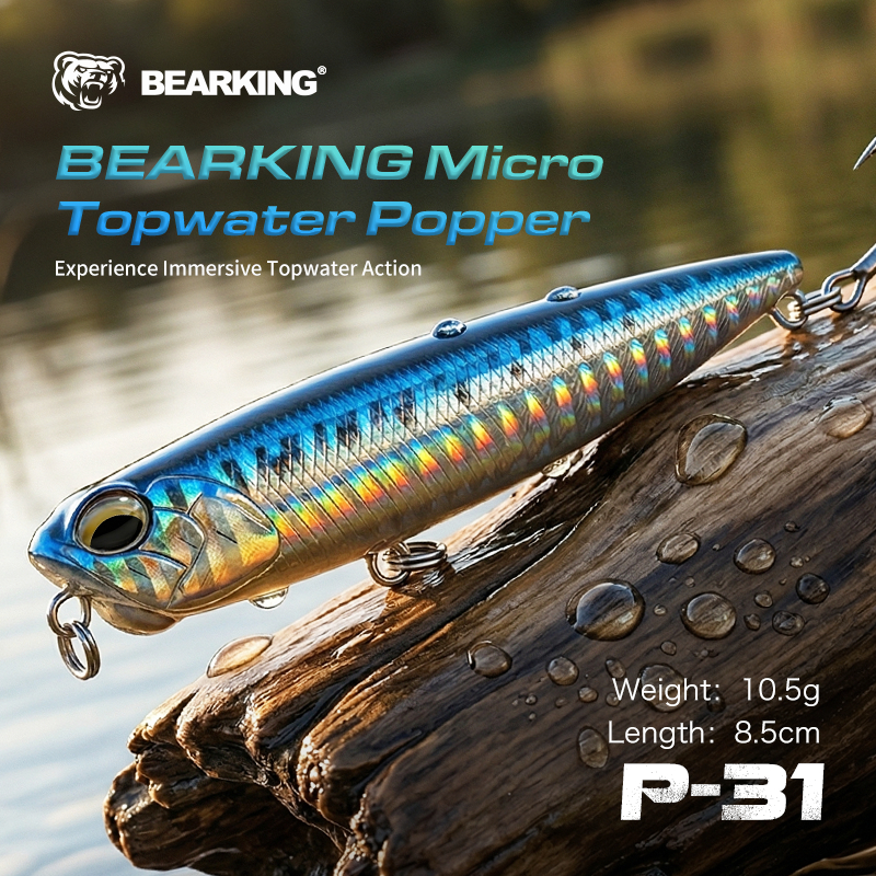 BEARKING P-31 Micro Topwater Popper Lure 10.5g 8.5cm 3D eyes Hard เหยื่อสําหรับตกปลาน้ําจืดน้ําเค็ม