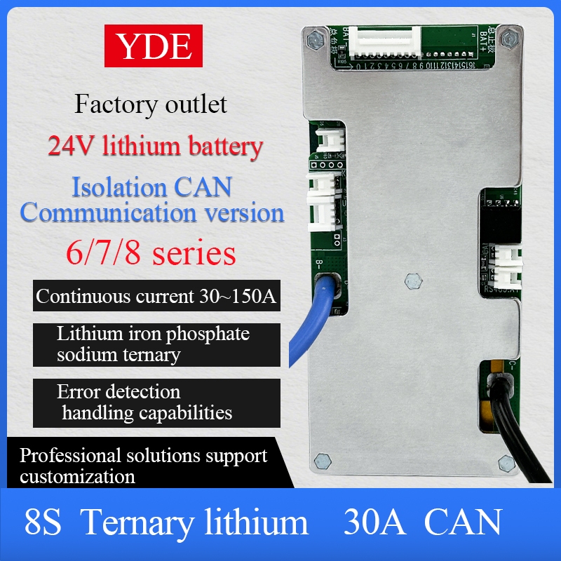 YDE 8S 24V 30A 60A 100A 150A CAN BMS PCBA สําหรับ Lifepo4 LFP NCM โซเดียม-Ion แบตเตอรี่ลิเธียม