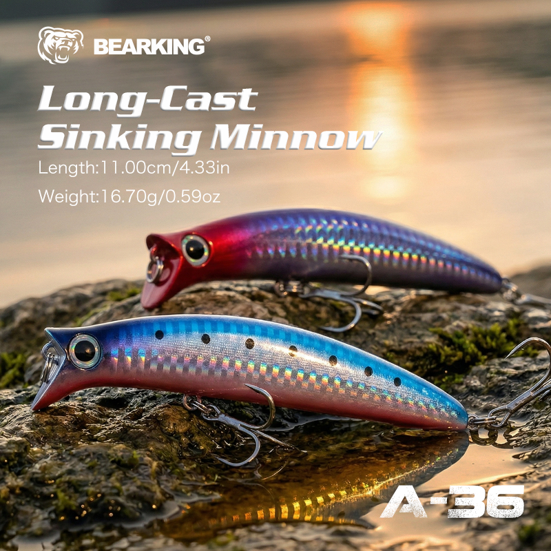 BEARKING A-36 มินโนว์จิ๋มหนักจมน้ำ 16.7 กรัม 11 ซม. เกรดพรีเมียม ใช้สำหรับตกปลา Barramundi, GT, และทูน่า