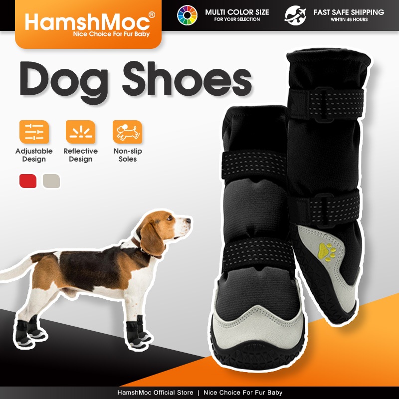 HamshMoc รองเท้าสุนัขกันน้ํารองเท้าสุนัขสะท้อนแสง 4 ชิ้น Anti Slip สบาย Breathable ทนทานกลางแจ้ง Paw Protectors สําหรับสุนัข