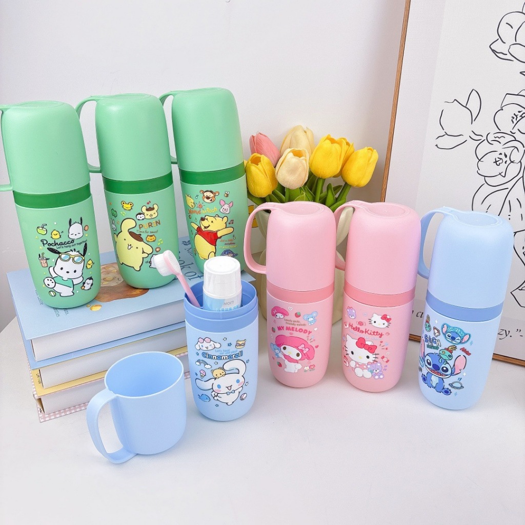 กล่องใส่แปรงสีฟันเดินทาง ขนาดใหญ่ จุยาสีฟัน+แปรง กันฝุ่น พร้อมถ้วยรอง ลายน่ารักสไตล์ญี่ปุ่น