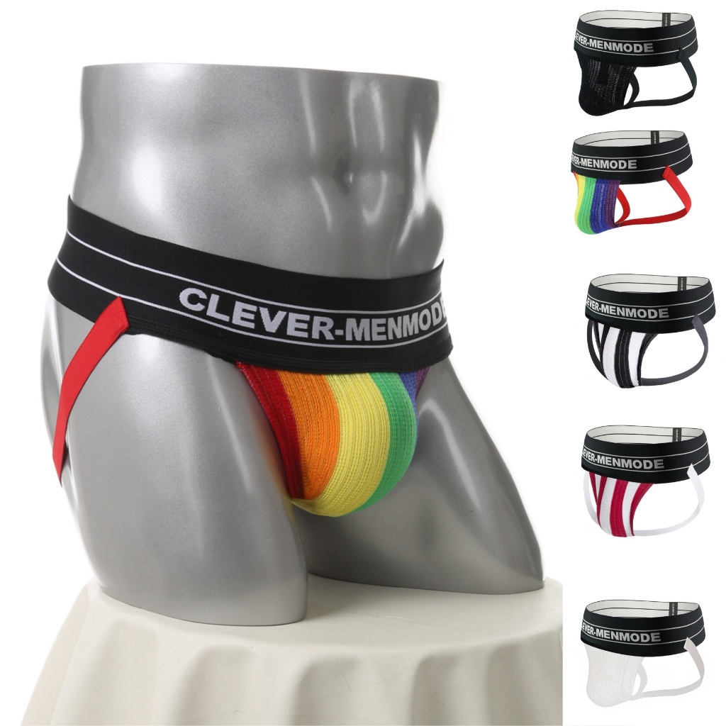 CLEVER-MENMODE Jockstrap กางเกงในแบบมีสายรัดผู้ชายผ้าฝ้าย สีสันแห่งรุ้ง