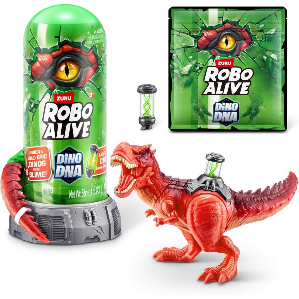 ROBO ALIVE Dino DNA โดย ZURU พร้อมคอลัมน์กระดูกสันหลังเกลียวคู่ DNA เรืองแสง เหมาะสําหรับเด็กอายุมาก