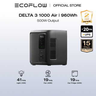 EcoFlow DELTA 3 1000 Air Portable Power Station 960Wh LiFePO4 Battery Fast Charging Use as a Solar Generator for Home Backup Power Camping & RVs