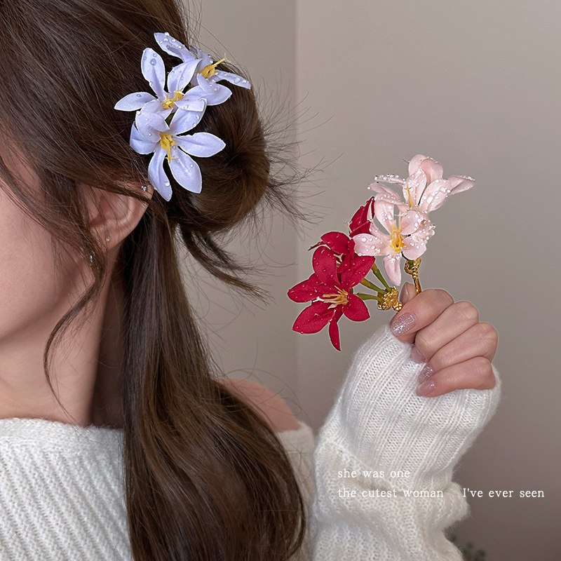 กิ๊บผมลายดอกไม้สไตล์จีน สำหรับวันหยุด สไตล์แฟชั่นยุคใหม่