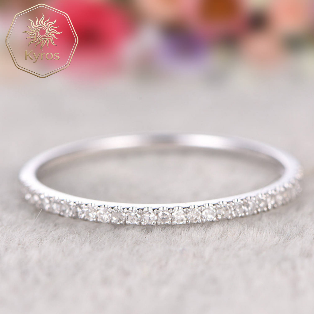 [Limited Stock] KYROS JEWELRY 925 Silver Plated Thin Eternity Band Ring, Hypoallergenic Never Fade Cubic Zircon Stackable Ring, Minimalist Luxury Jewelry for Women, Perfect Birthday/Anniversary Gift
