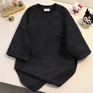 [จัดส่งตลอด 24 ชั่วโมง] NFV เสื้อยืด oversize✨สีดำคอขาว แขนสั้น แถบขาวข้างแขน ผ้าฝ้าย ใส่สบาย YG0