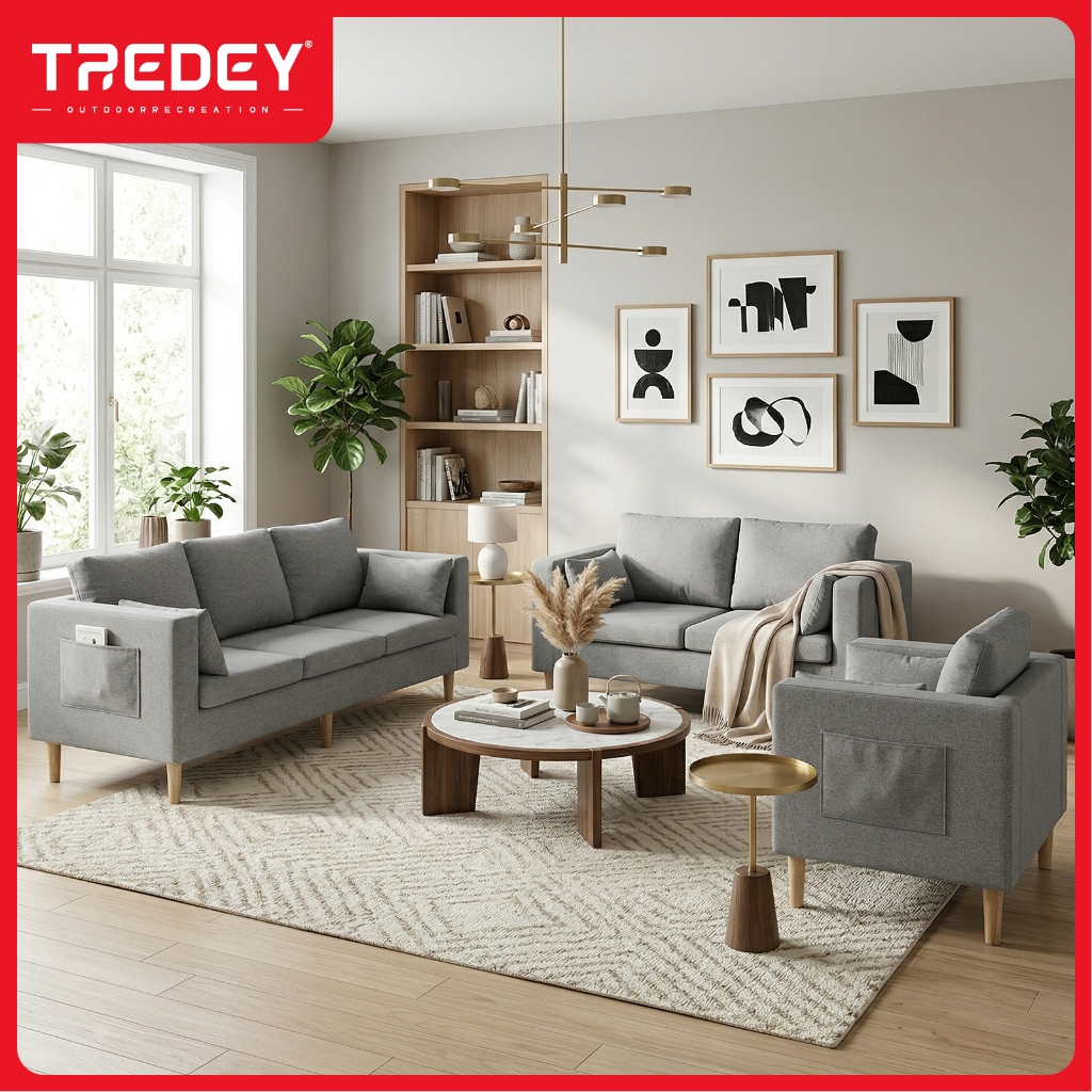 TREDEY โซฟา 1/2/3 ที่นั่ง (70/120/170 ซม.) บุฟเฟ่ต์ โซฟาครีมขนาดกะทัดรัดทนทาน, หมอนฟรี, โซฟาอพาร์ทเมนท์
