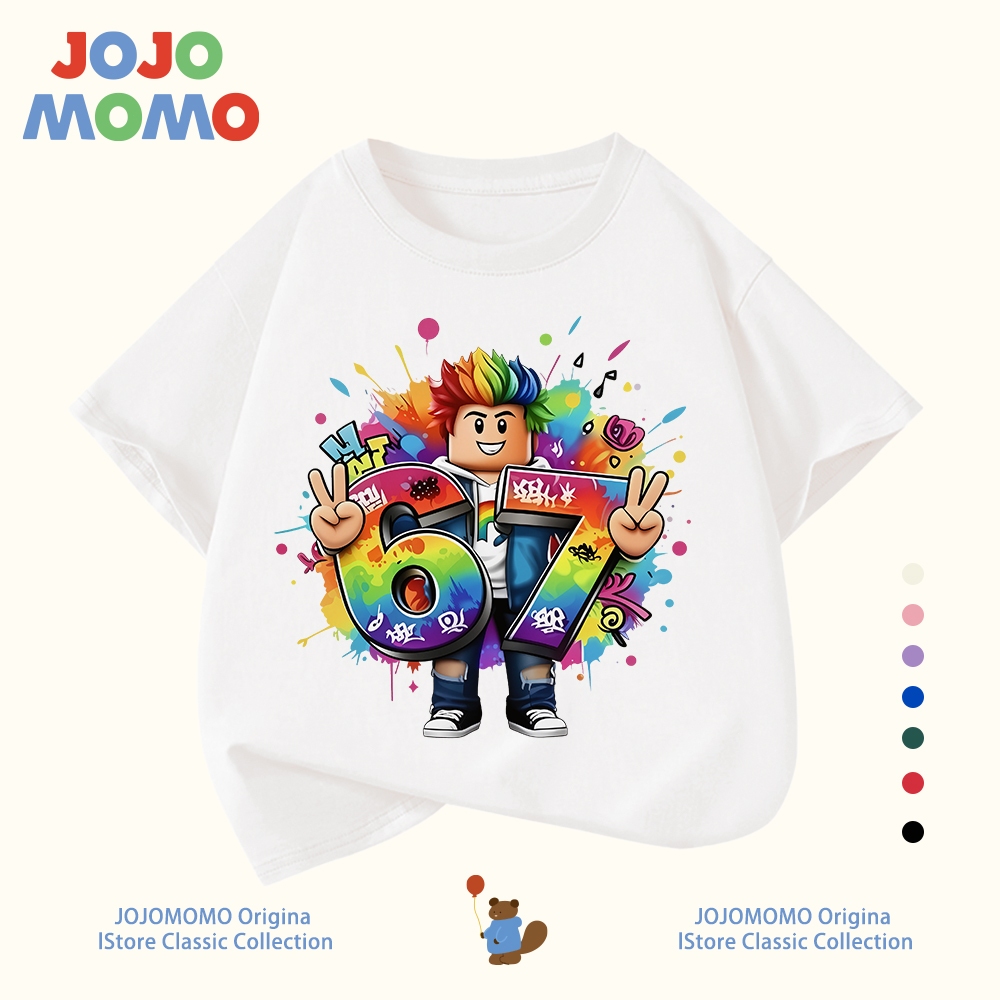 【ส่งในวันเดียวกัน】เสื้อยืดเด็กชาย ลาย Roblox 67 ผ้าฝ้าย 100% ใส่สบาย ระบายอากาศดี สำหรับเด็ก 1-13 ปี