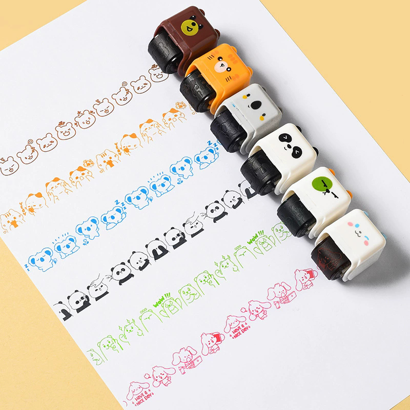 น่ารักการ์ตูนสัตว์ Rolling แสตมป์ Kawaii ตัวอักษรสร้างสรรค์ DIY สมุดภาพ Roller Seal แสตมป์ Graffiti คู่มือไดอารี่ Journal Roller ตกแต่งเด็กของขวัญเครื่องเขียนอุปกรณ์
