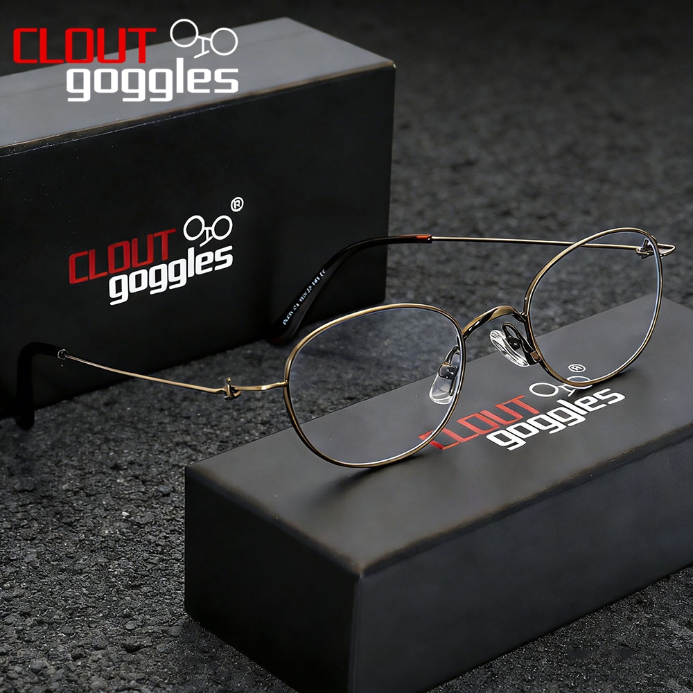 กรอบแว่นตา GOGGLES โลหะผสมวงรีขอบบาง ดีไซน์สำหรับทั้งผู้ชายและผู้หญิง เลนส์ป้องกันแสงสีฟ้า