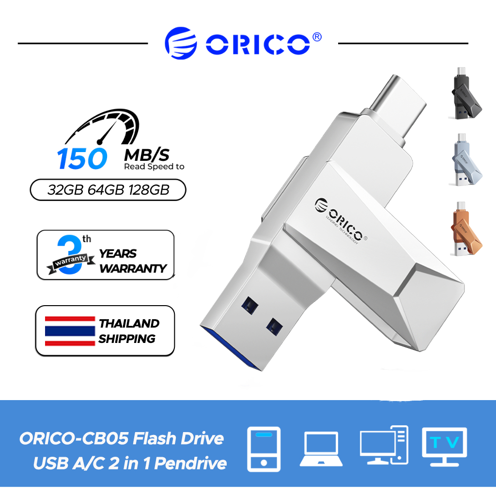ORICO แฟลชไดรฟ์ USB 3.0 พอร์ตคู่ 64GB 150MB/s 2 in 1 PenDrive สําหรับอุปกรณ์ USB C และ USB A (CB05)