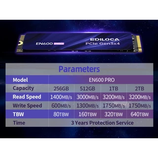Ediloca EN600Pro NVMe PCIe Gen3x4 M.2 2280 SSD Read 3200MB/s Write 1750MB/s สำหรับ Laptop และ PC 250GB 256GB 512GB 1TB 2TB