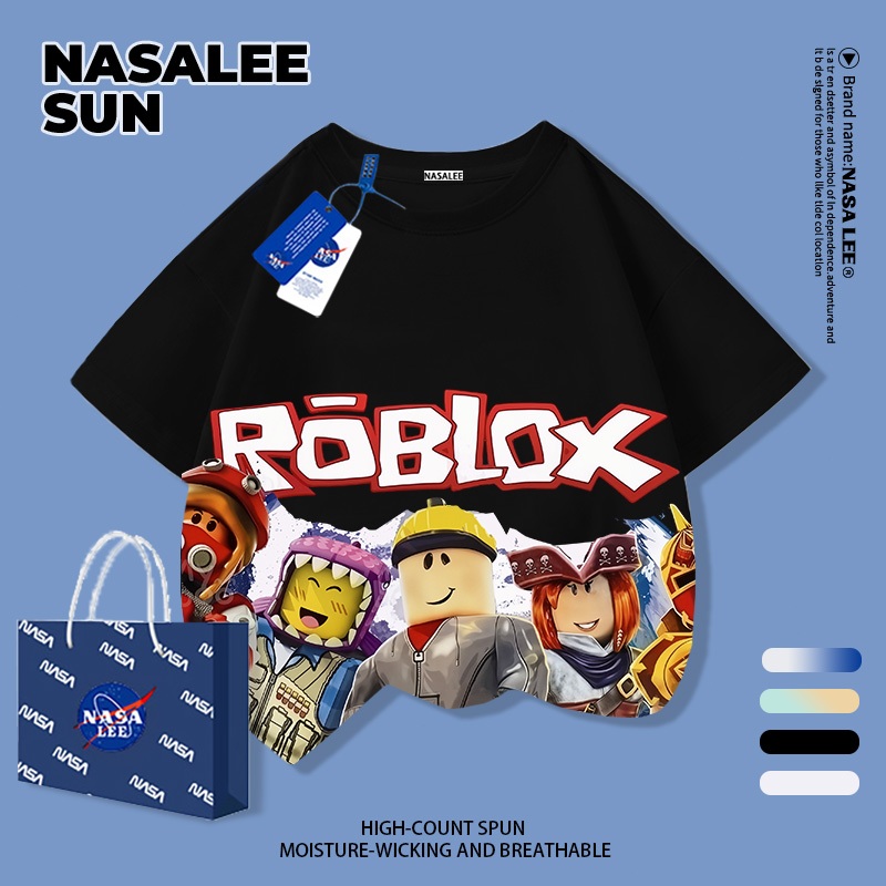 【จัดส่งภายในวันเดียวกัน】 เสื้อยืดผ้าฝ้ายสำหรับเด็ก NASA สีดำ ลายหุ่นบล็อกเกมสุดชิค สำหรับเด็กอายุ 3-16 ปี ทั้งเด็กผู้ชายและเด็กผู้หญิง ทรงหลวม