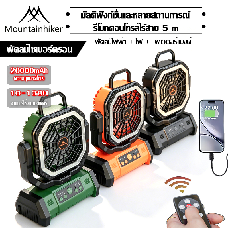 พร้อมส่ง⚡️Mountainhiker พัดลมแบบพกพา 20000mAh ปรับลมได้ 3 ระดับ หน้าจอ LED แบบพกพา พับได้ กลางแจ้ง