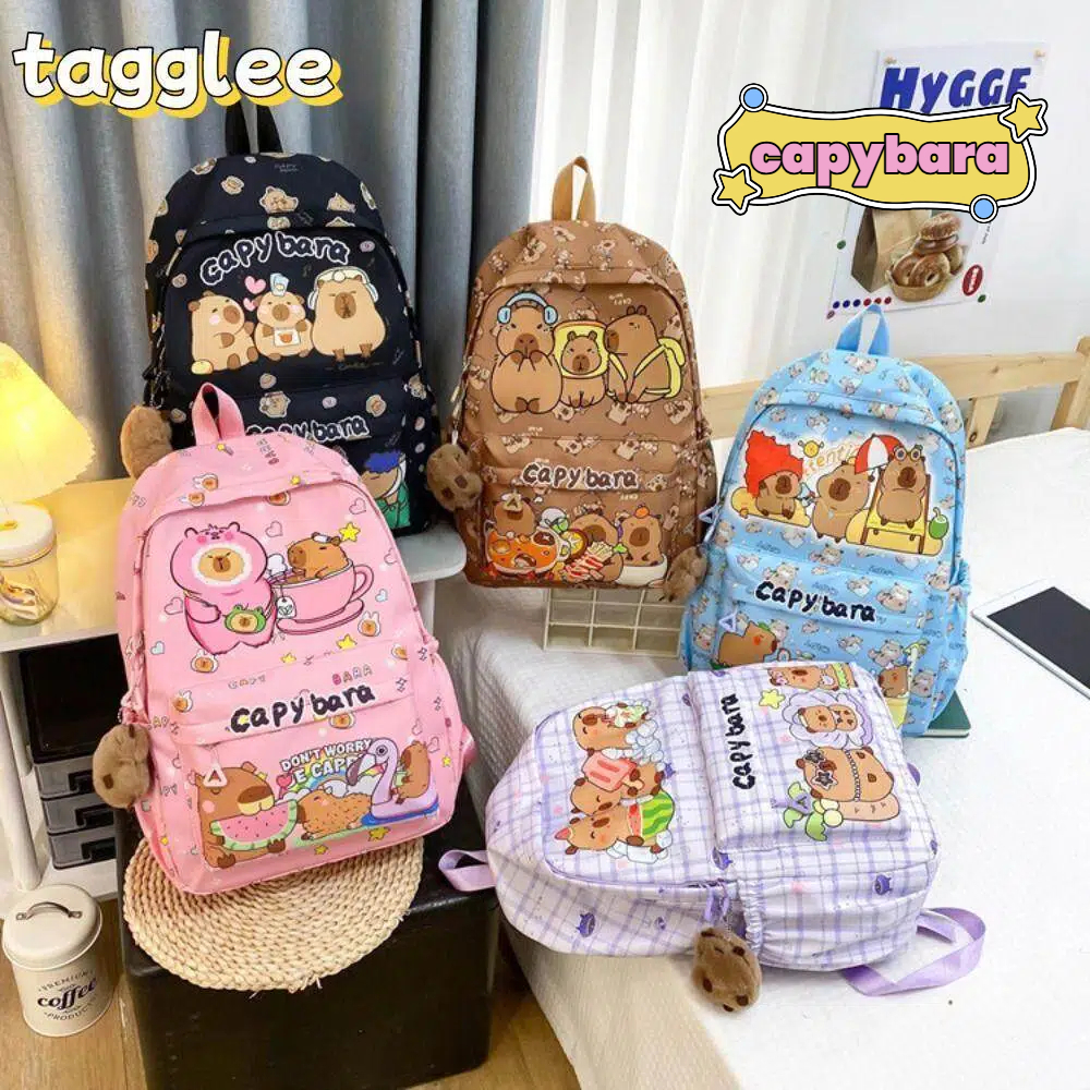 .TAGGLEE กระเป๋าเป้สำหรับนักเรียน Capybara ดีไซน์ความจุขนาดใหญ่และน้ำหนักเบา พิมพ์ลายการ์ตูนพร้อมวัสดุไนลอนระบายอากาศ