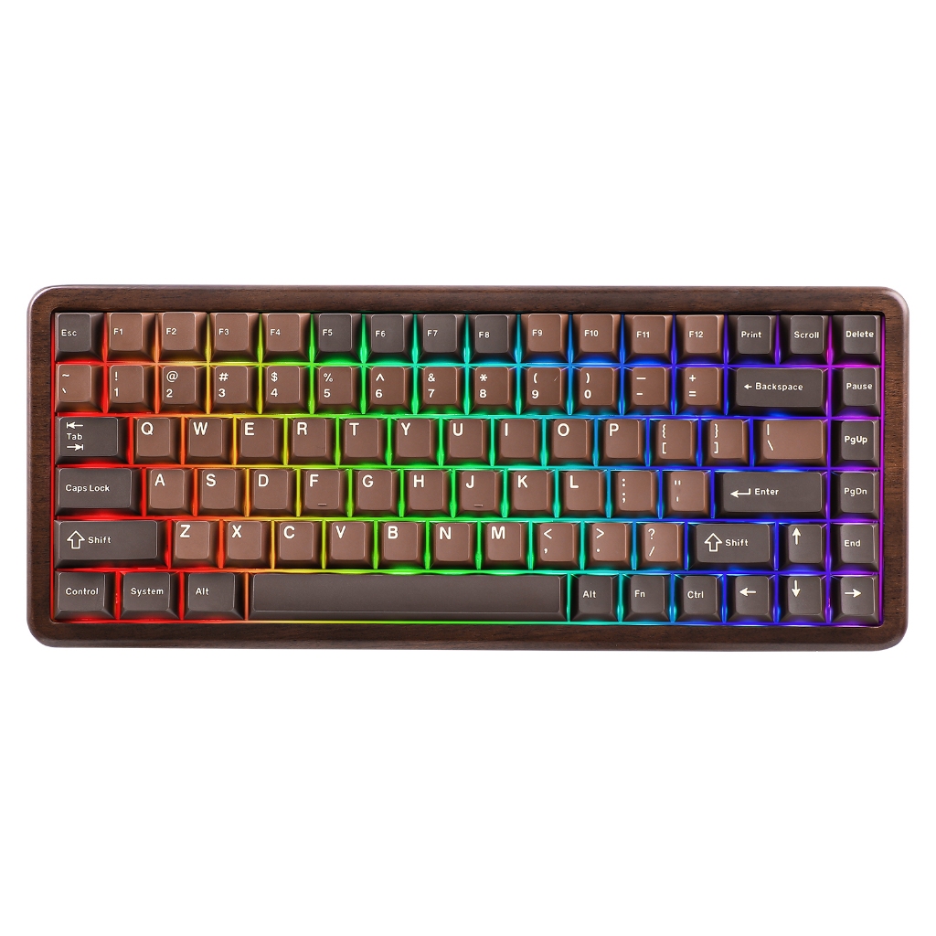 YUNZII WOOD84 คีย์บอร์ดไร้สาย, 75% วอลนัท RGB Backlit คีย์บอร์ดไม้, ถาด Mount Hot-swap PBT Keycaps ส