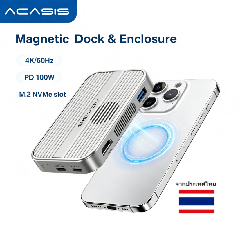 ACASIS 10Gbps M.2 NVMe SSD Enclosure USB C Magnetic Docking Station พัดลมระบายความร้อนสําหรับ Iphone17/16/15 Pro/Pro Max/Plus/แล็ปท็อป ProRes,เครื่องมือติดตั้งฟรี