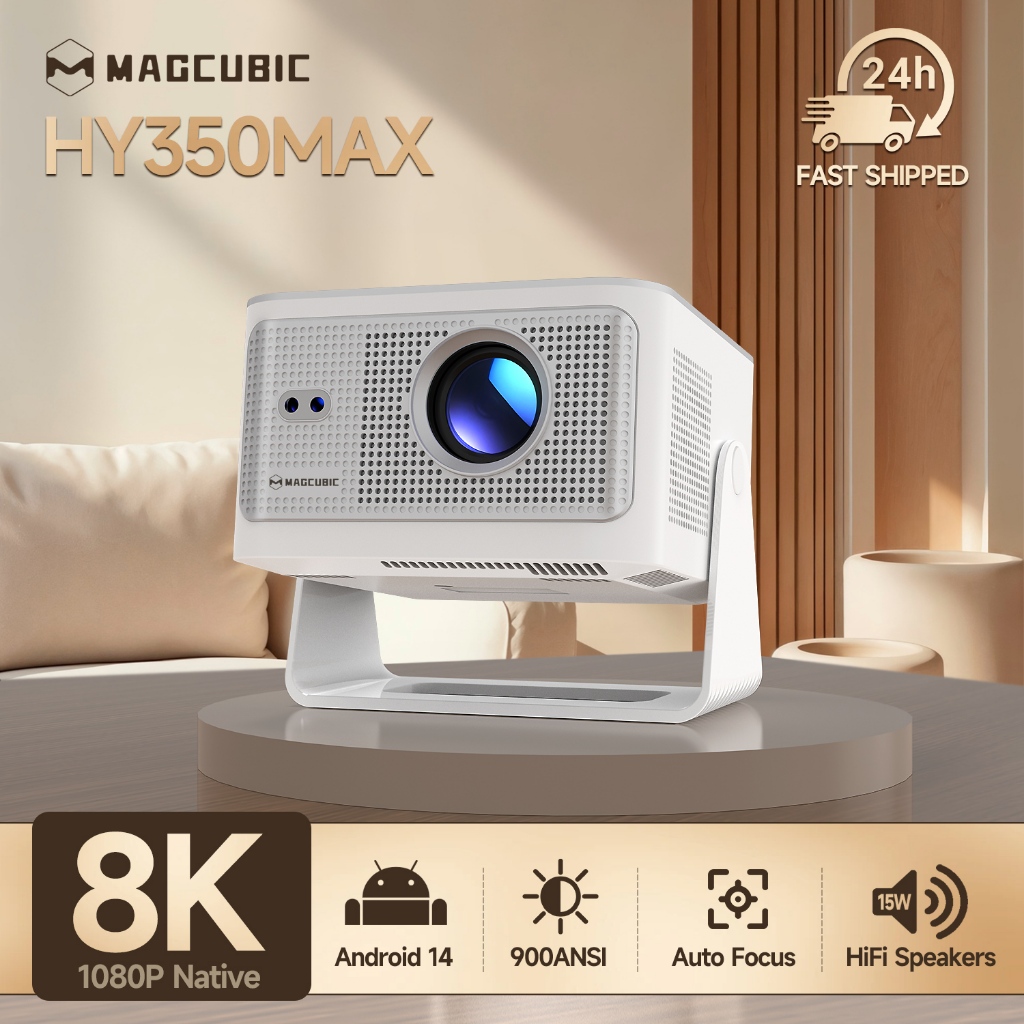 Magcubic HY350Max โปรเจคเตอร์ 8K Decode 900ANSI พื้นเมือง 1080P สมาร์ท  Android 14 โฟกัสอัตโนมัติ WiFi6 15W HiFi ลําโพง