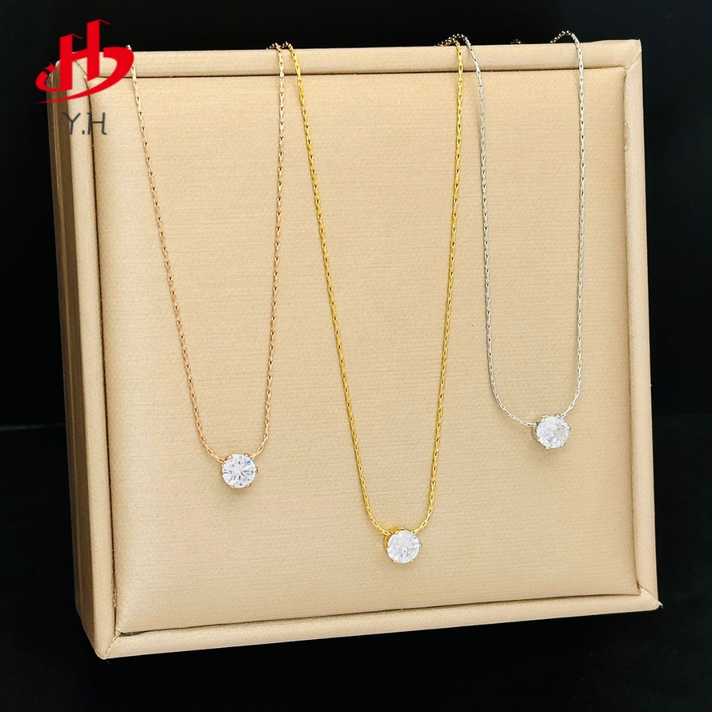 ⭐Y.H⭐ 316L ตะขอ 6 อัน เพชร สีทอง 18 K สร้อยคอสแตนเลส