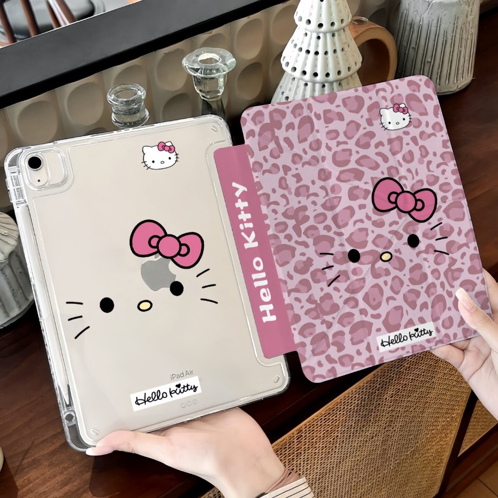 สําหรับ iPad A16 11th Air8 M4 2026 Air 7 M3 2025 M4 Pro 11 Gen10 Air 6 5 4 10.9 Gen9 Gen8 Gen7 10.2 สีชมพู Retro Hello Kitty Y-พับอะคริลิคพร้อมดินสอสล็อต