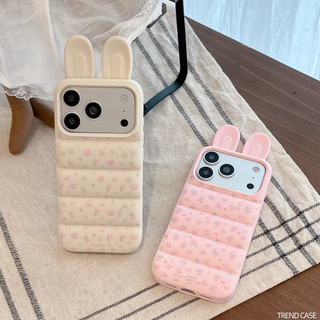 3D การ์ตูนกระต่ายหูดอกไม้ซิลิโคนอ่อนนุ่มเคสโทรศัพท์กันกระแทกสําหรับ iPhone 17 16 15 14 13 Pro Max 17Pro