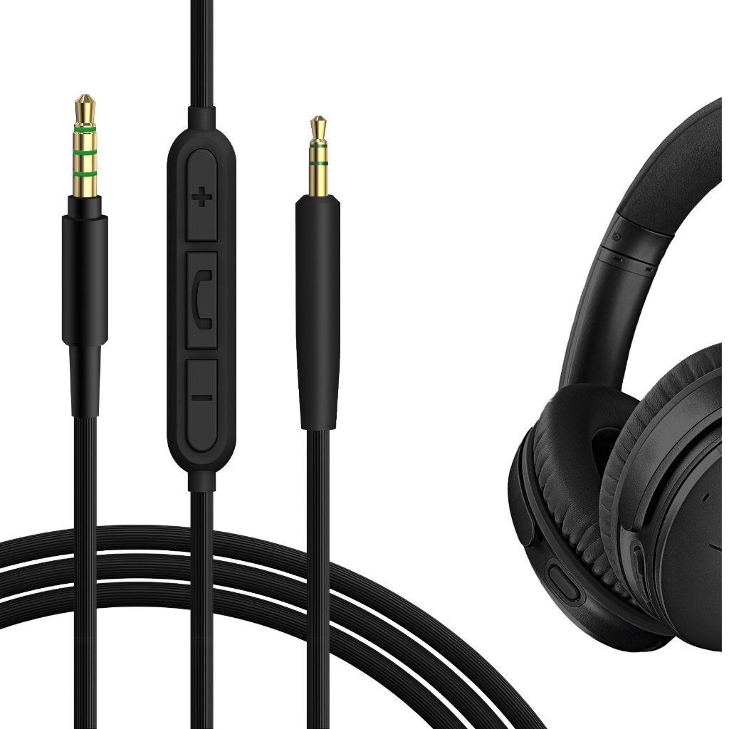 สายสัญญาณเสียง Geekria พร้อมไมโครโฟน เข้ากันได้กับหูฟัง QC Ultra 2, QC 45, QC35II, สายสเตอริโอ 2.5 มม. ถึง 3.5 มม. พร้อมการควบคุมระดับเสียง (1.2 ม.)