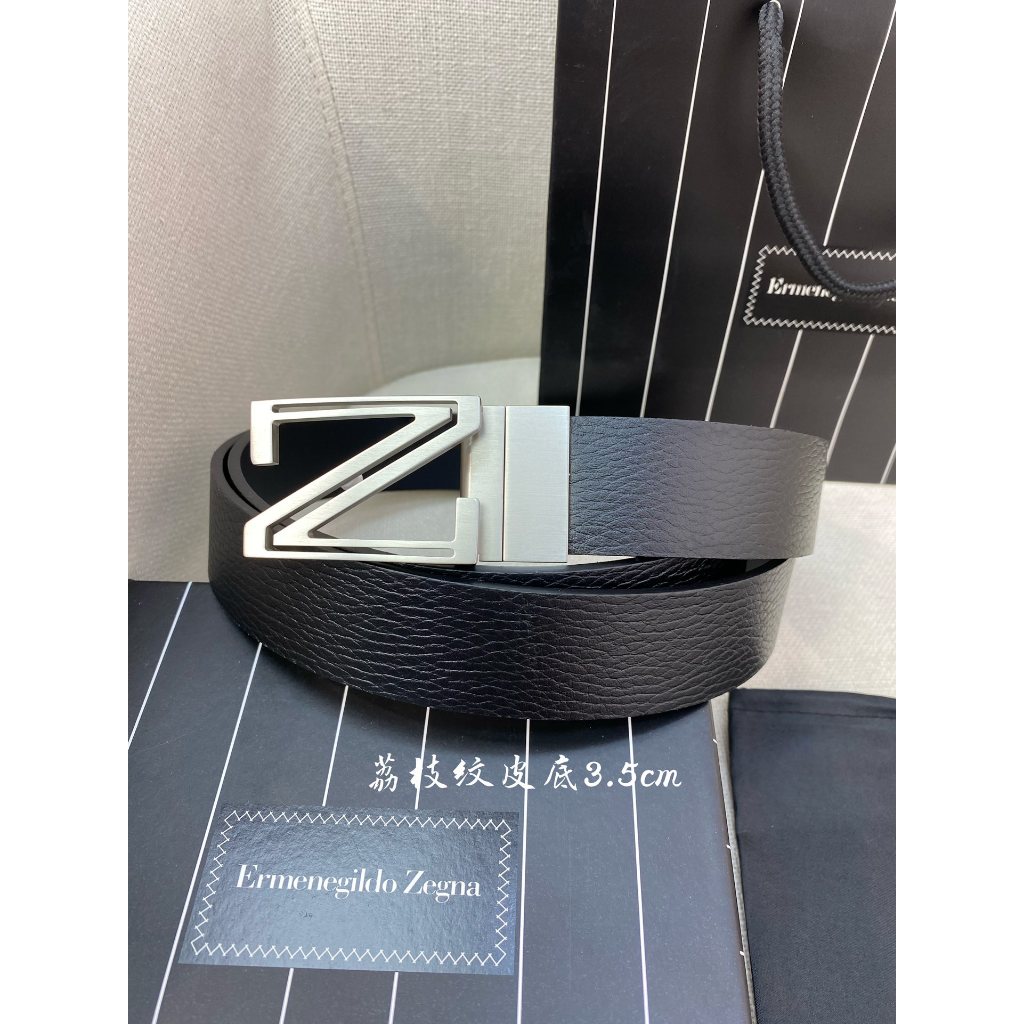 เข็มขัดหนังเม็ดลิ้นจี่ Zegna Z ขนาด 3.5 ซม. สไตล์สำหรับธุรกิจและงานลำลอง