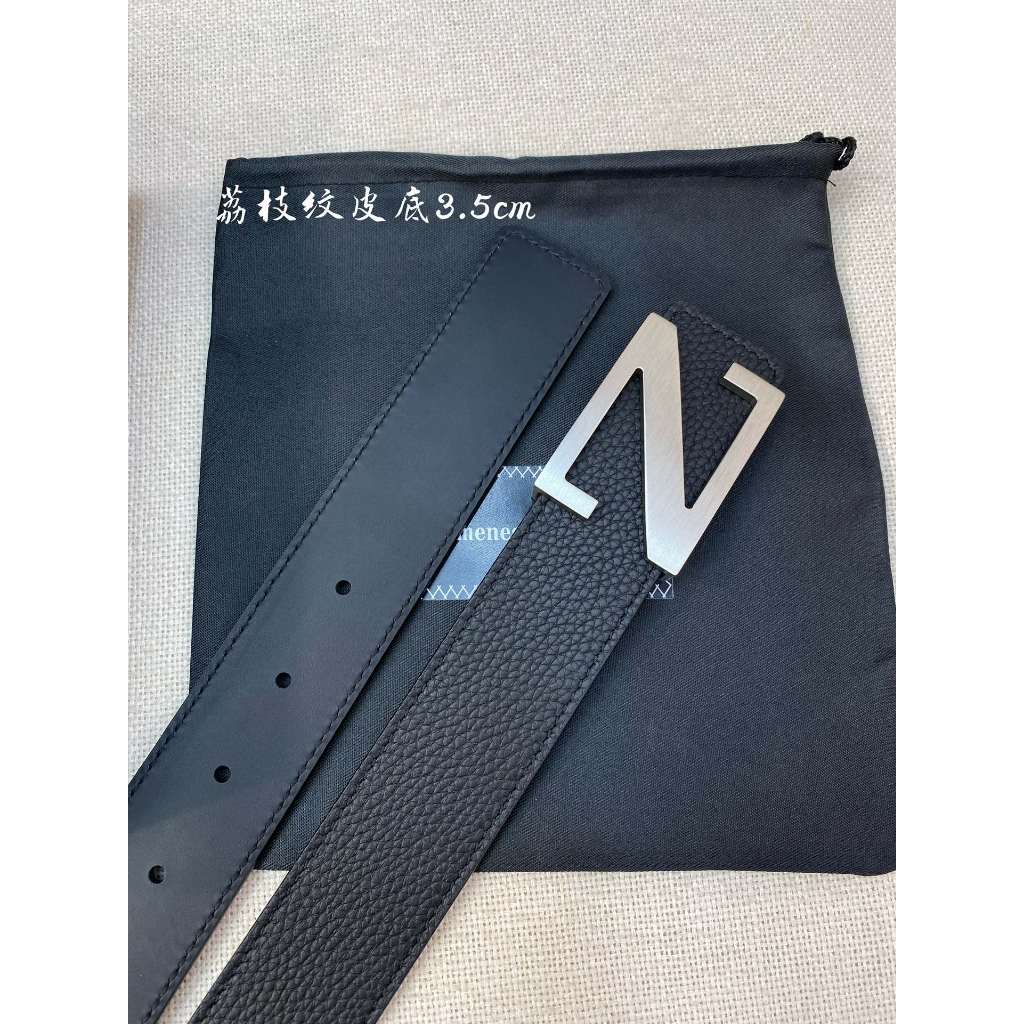Zegna Z Logo เข็มขัดหนังสำหรับผู้ชาย - ขนาด 3.5 ซม., ใช้งานสองด้านได้อย่างอเนกประสงค์