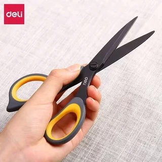 Deli Scissors เทฟล่อน กรรไกรสแตนเลส เหล็กดำแข็งพิเศษ ขนาด 175 มิลลิเมตร มียางหุ้ม ยี่ห้อ Deli กรรไกร office