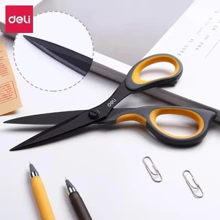 Deli Scissors เทฟล่อน กรรไกรสแตนเลส เหล็กดำแข็งพิเศษ ขนาด 175 มิลลิเมตร มียางหุ้ม ยี่ห้อ Deli กรรไกร office