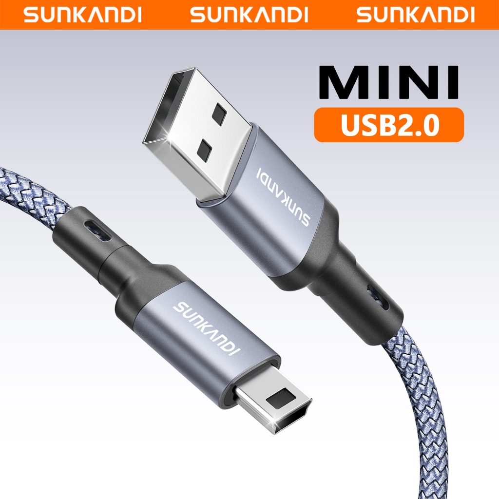 SUNKANDI USB 2.0 ถึง Mini USB อลูมิเนียมอัลลอยด์สายถักสําหรับกล้อง MP3 4 GoPro