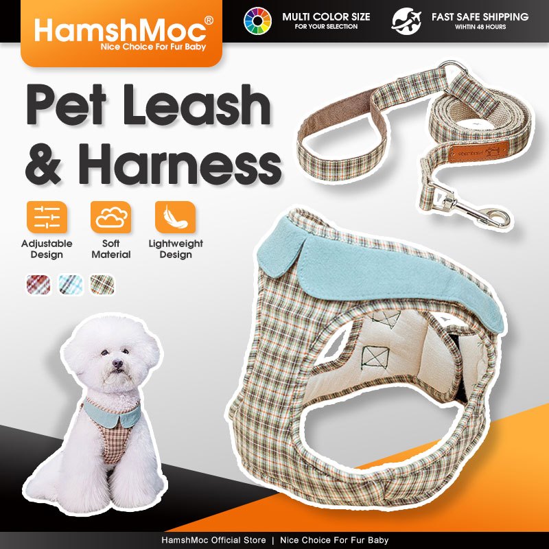HamshMoc สายรัดสุนัขป้องกันการดึงและชุดสายจูงสายรัดสัตว์เลี้ยงแบบปรับได้ระบายอากาศได้ทนทานเชือกตะกั่วสุนัขพร้อมที่จับควบคุมง่ายสําหรับสุนัขขนาดกลางขนาดเล็ก