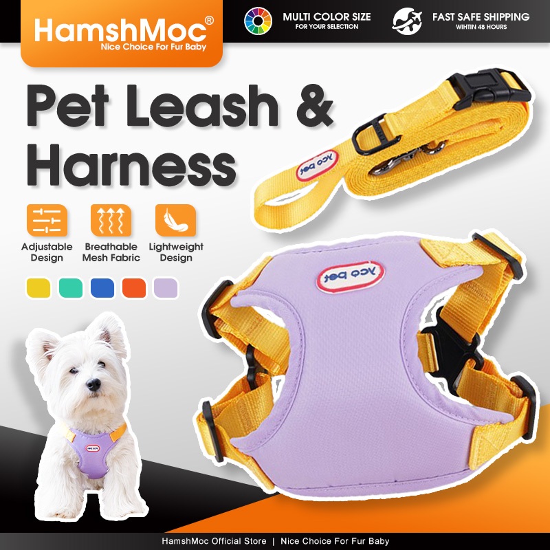 HamshMoc ปรับสายรัดสุนัขและสายจูงชุดป้องกันการดึงสายรัดสัตว์เลี้ยงนุ่มระบายอากาศทนทานเชือกตะกั่วสุนัขพร้อมที่จับควบคุมง่ายส