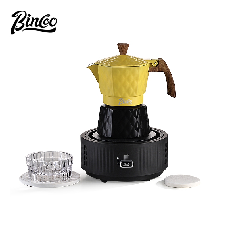 Bincoo Moka Pot Mini Espresso Coffee Machine Double Valve Coffee Pot ชุดเตาเซรามิกไฟฟ้า 2 คน