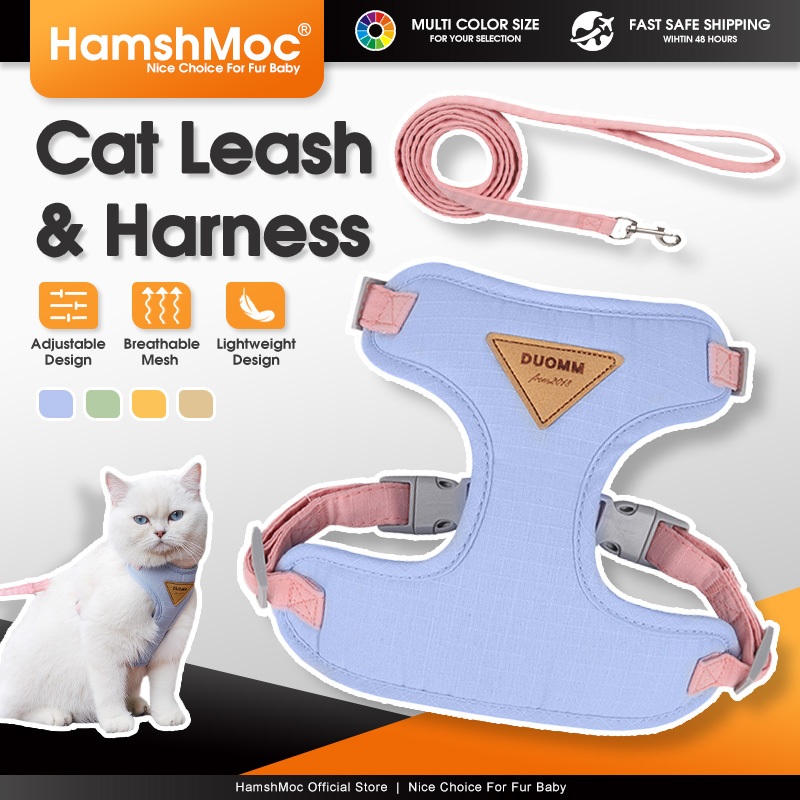 HamshMoc สายรัดแมวและสายจูงชุดปรับลูกแมวลูกสุนัขเสื้อกั๊ก Comfort เชือกตะกั่วพร้อมที่จับนุ่ม Anti-Escape สําหรับแมว