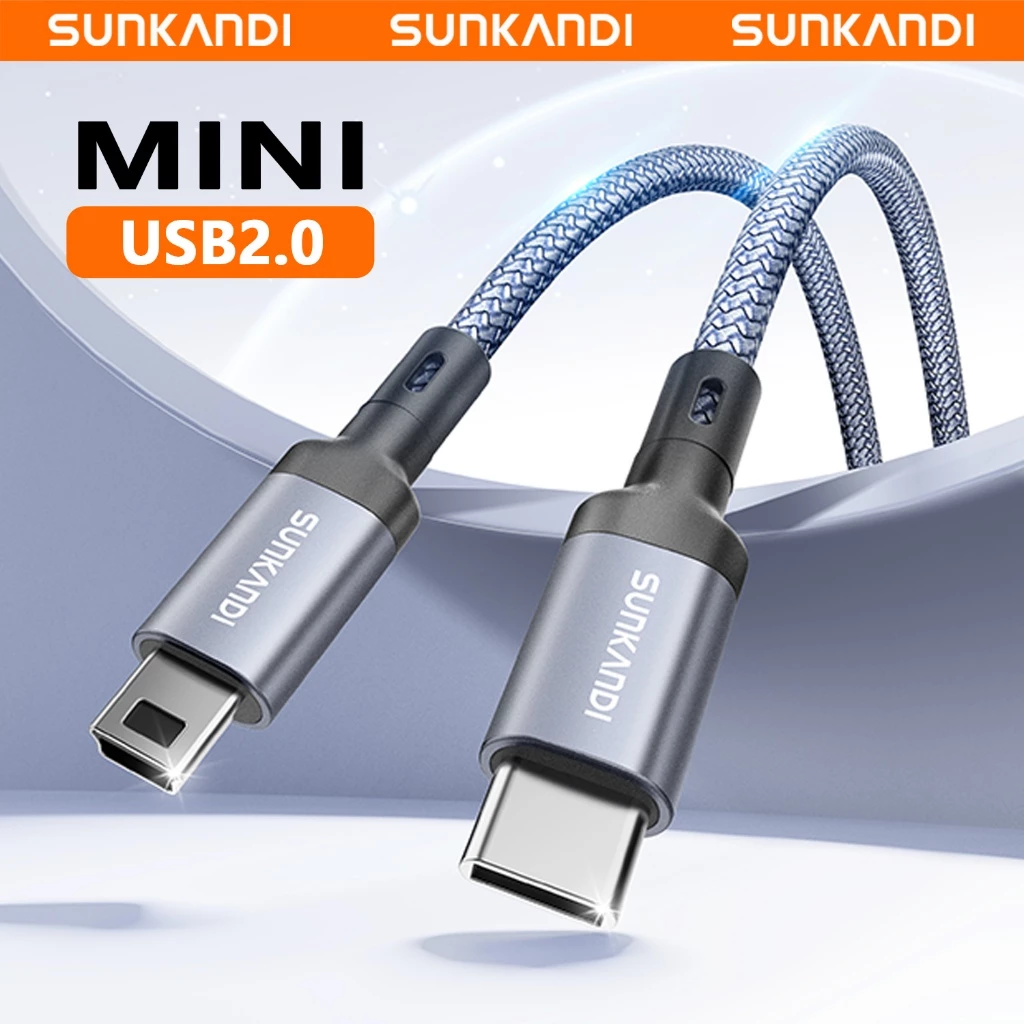 SUNKANDI Mini USB to USB C Cable 480Mbps OTG V3 สายถักสําหรับกล้อง Dashcams Mp3 4